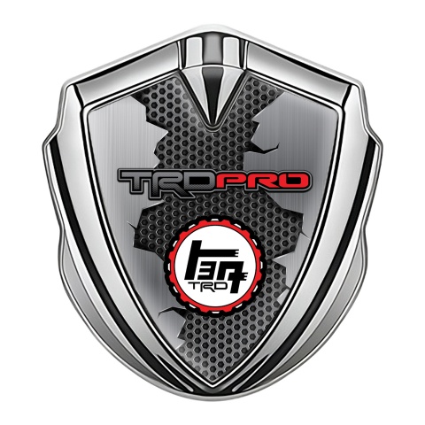 Toyota TRD Emblem Fender Badge Silver Honeycomb Motif Cracked Steel