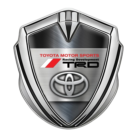 Toyota TRD Fender Emblem Badge Silver Brushed Steel Oval Logo