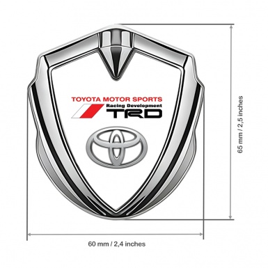 Toyota TRD 3D Car Metal Domed Emblem Silver White Base Grey Oval Logo