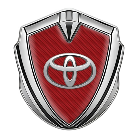 Toyota Bodyside Emblem Badge Silver Red Carbon Metallic Logo Motif
