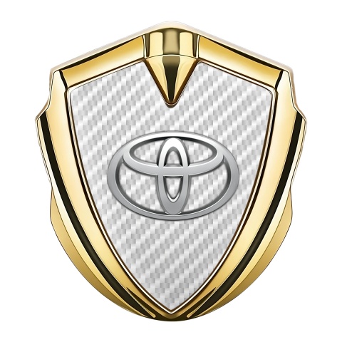 Toyota Trunk Emblem Badge Gold White Carbon Metallic Surface Effect