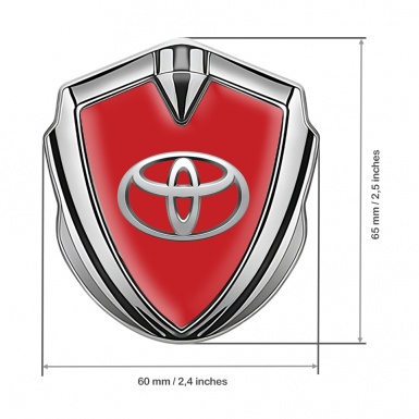 Toyota Metal Emblem Self Adhesive Silver Red Background Oval Logo