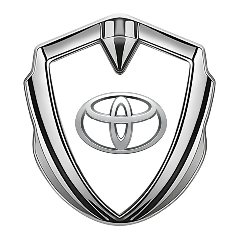 Toyota 3D Car Metal Domed Emblem Silver White Base Oval Logo Variant