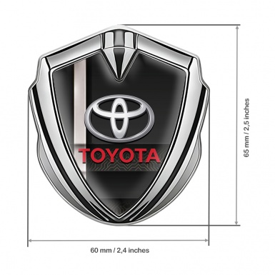 Toyota Emblem Car Badge Silver Black Digital Motif Pearly White Stripe