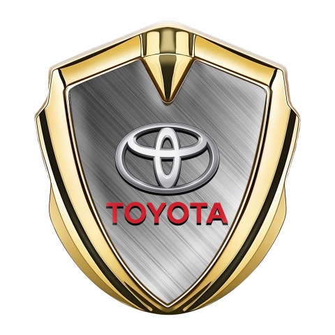 Toyota 3D Car Metal Domed Emblem Gold Brushed Steel Oval Design