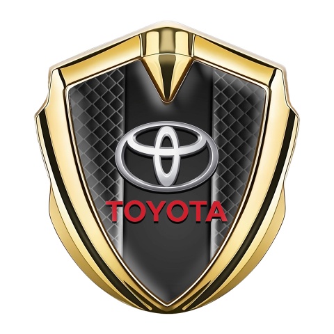 Toyota Emblem Badge Self Adhesive Gold Grey Net Red Characters Logo