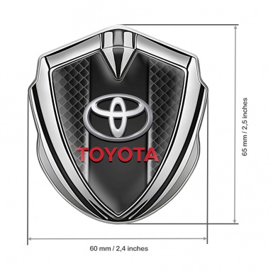 Toyota Emblem Badge Self Adhesive Silver Grey Net Red Characters Logo