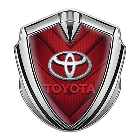 Toyota Emblem Fender Badge Silver Crimson Mesh Plates Oval Logo