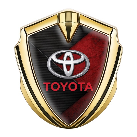 Toyota Emblem Trunk Badge Gold Overlapping Pattern Red Characters