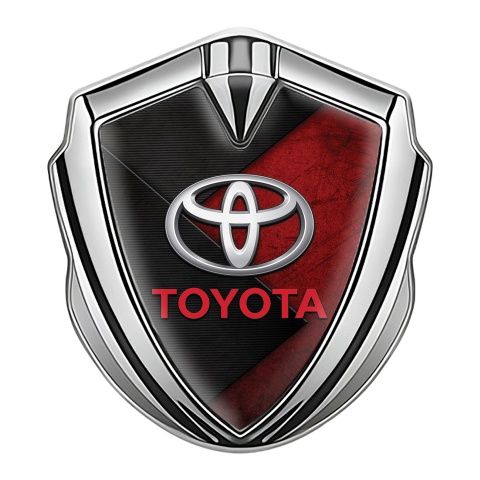Toyota Emblem Trunk Badge Silver Overlapping Pattern Red Characters