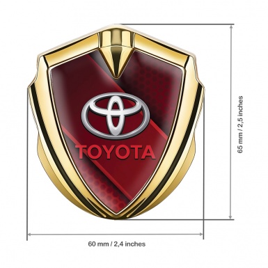 Toyota Bodyside Emblem Badge Gold Hex Base Red Ribbon Variant