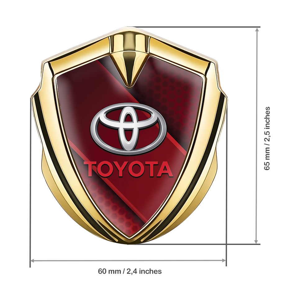 Toyota Bodyside Emblem Badge Gold Hex Base Red Ribbon Variant | Metal ...