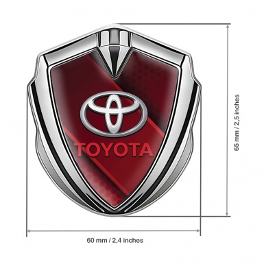Toyota Bodyside Emblem Badge Silver Hex Base Red Ribbon Variant