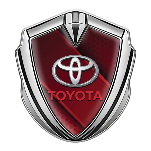 Toyota Bodyside Emblem Badge Silver Hex Base Red Ribbon Variant