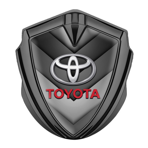 Toyota Trunk Emblem Badge Graphite Grey Arrows Red Characters Motif