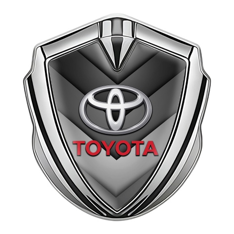 Toyota Trunk Emblem Badge Silver Grey Arrows Red Characters Motif