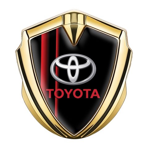 Toyota Emblem Badge Self Adhesive Gold Black Red Stripes Oval Motif