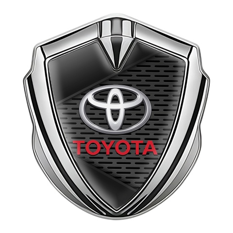Toyota Fender Emblem Badge Silver Charcoal Grate Red Characters