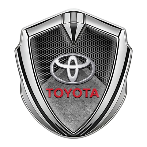 Toyota Emblem Trunk Badge Silver Honeycomb Pattern Oval Design