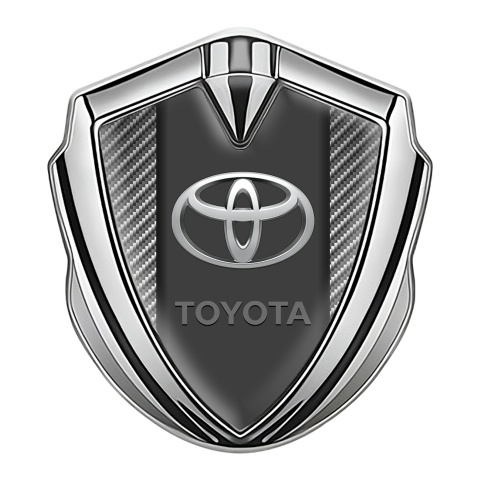 Toyota Emblem Badge Self Adhesive Silver Light Carbon Base Elliptic Logo