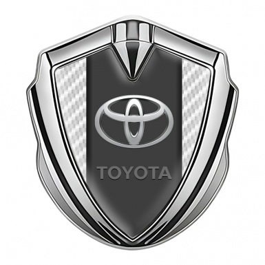 Toyota Emblem Self Adhesive Silver White Carbon Frame Elliptic Design