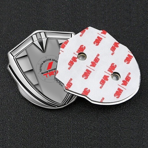 Toyota Emblem Trunk Badge Silver Steel Shutter Motif Red Logo