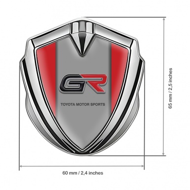 Toyota GR Emblem Self Adhesive Silver Red Sides Grey Center Panel