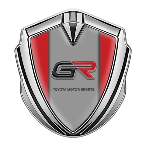 Toyota GR Emblem Self Adhesive Silver Red Sides Grey Center Panel