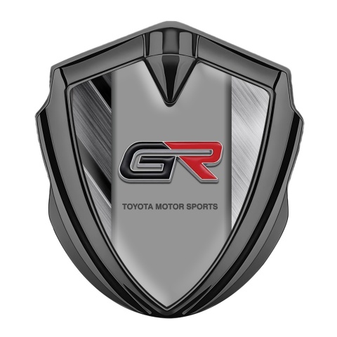Toyota GR Bodyside Domed Emblem Graphite Brushed Aluminum Relief Logo