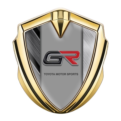 Toyota GR Bodyside Domed Emblem Gold Brushed Aluminum Relief Logo