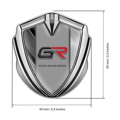 Toyota GR Bodyside Domed Emblem Silver Brushed Aluminum Relief Logo