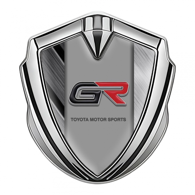 Toyota GR Bodyside Domed Emblem Silver Brushed Aluminum Relief Logo