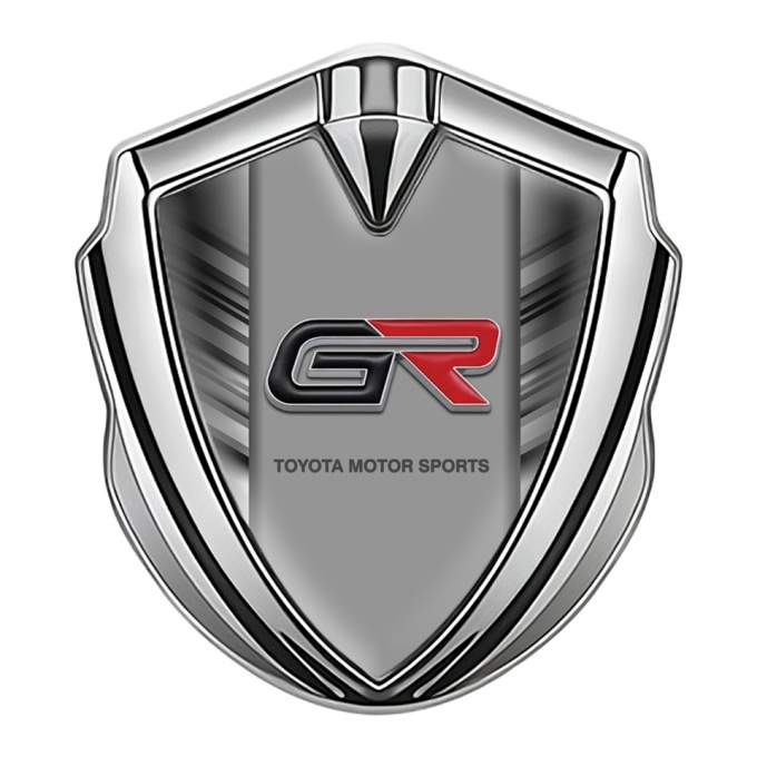 Toyota GR Emblem Trunk Badge Silver Striped Frame Rounded Logo