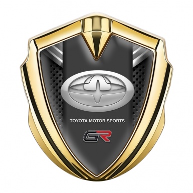 Toyota Metal 3D Domed Emblem Gold Charcoal Mesh Grey Crest Design