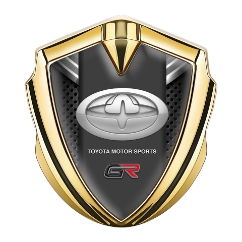 Toyota Metal 3D Domed Emblem Gold Charcoal Mesh Grey Crest Design