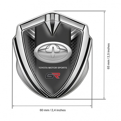 Toyota Metal 3D Domed Emblem Silver Charcoal Mesh Grey Crest Design
