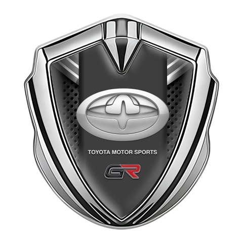 Toyota Metal 3D Domed Emblem Silver Charcoal Mesh Grey Crest Design