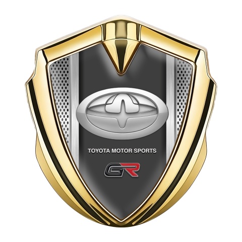 Toyota GR Emblem Badge Self Adhesive Gold Grey Mesh Oval Design