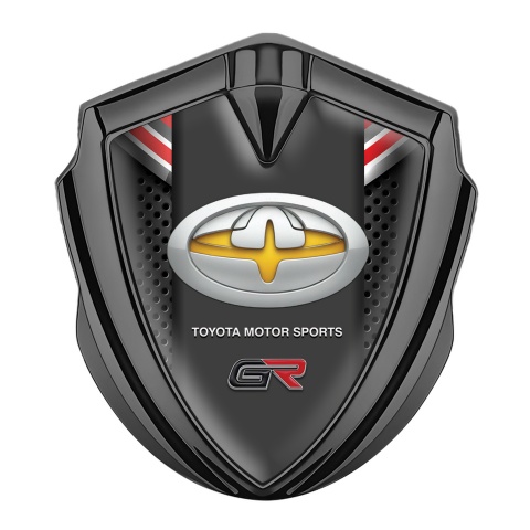Toyota GR Trunk Emblem Badge Graphite Charcoal Mesh Oval Yellow Logo