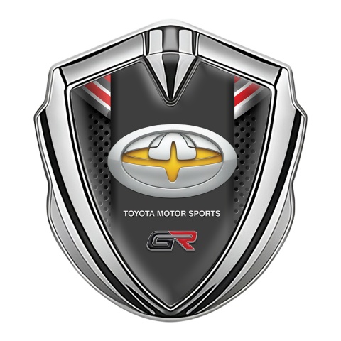 Toyota GR Trunk Emblem Badge Silver Charcoal Mesh Oval Yellow Logo