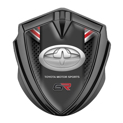 Toyota GR Emblem Car Badge Graphite Dark Grate Red Ribbon Design