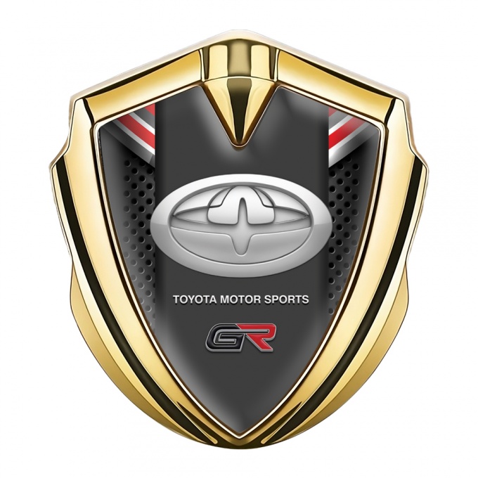 Toyota GR Emblem Car Badge Gold Dark Grate Red Ribbon Design