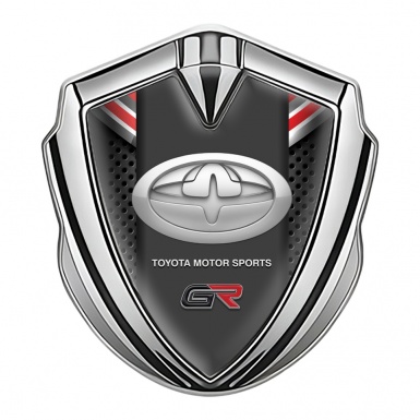 Toyota GR Emblem Car Badge Silver Dark Grate Red Ribbon Design