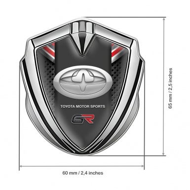 Toyota GR Emblem Car Badge Silver Dark Grate Red Ribbon Design