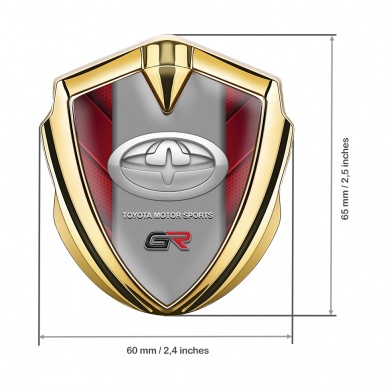 Toyota GR Emblem Badge Self Adhesive Gold Red Fragments Grey Logo
