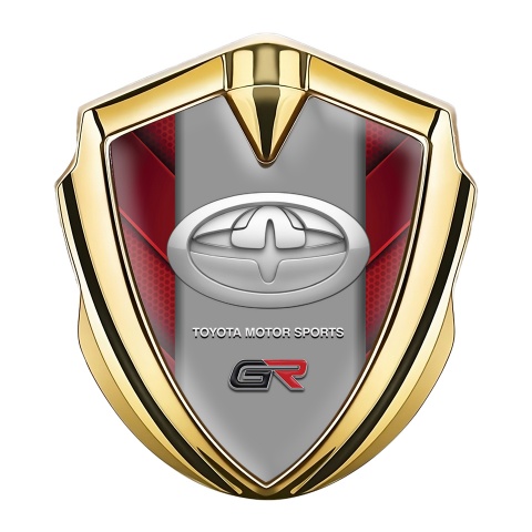 Toyota GR Emblem Badge Self Adhesive Gold Red Fragments Grey Logo