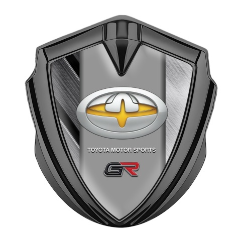 Toyota GR Trunk Emblem Badge Graphite Brushed Panels Yellow Oval Logo