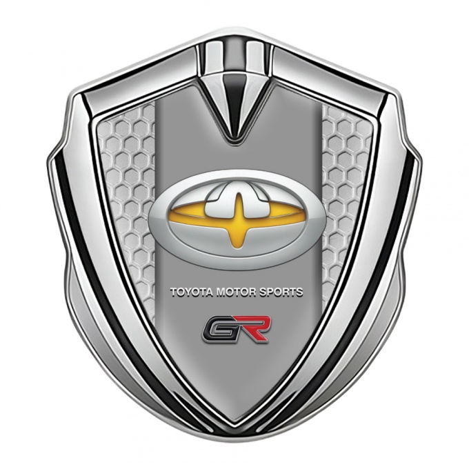 Toyota GR Emblem Fender Badge Silver Honeycomb Motif Oval Logo