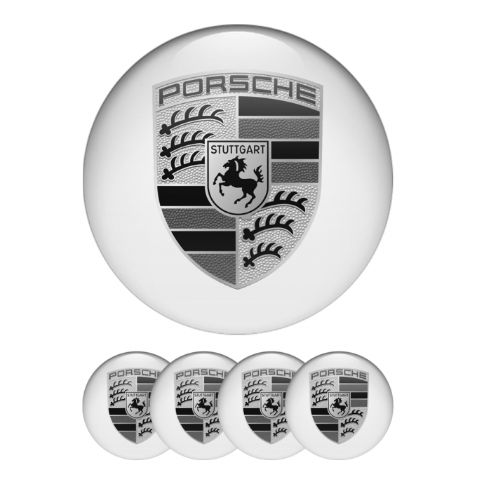 Porsche Silicone Stickers Wheel Center Cap White Monochrome