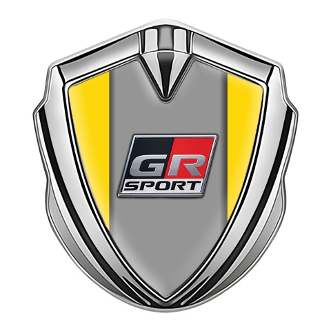 Toyota GR Trunk Emblem Badge Silver Yellow Frame Grey Center Design